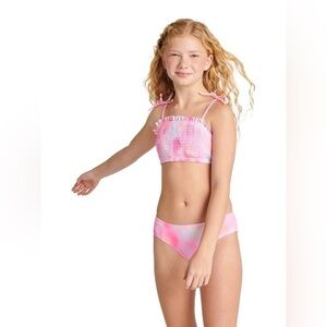 Justice Girls 2 Piece Ruched Bandeau Top Bikini Swimsuit